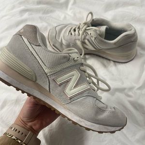 New Balance off white & pink 574 sneakers
